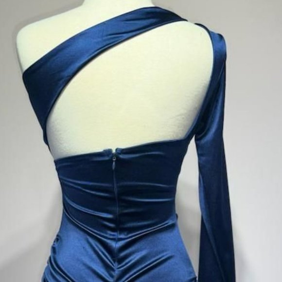 NEW SHORT EVENING DRESS WITH ONE SHOULDER NECKLINE AND ZIPPER BACK CD B2313 - Picture 6 of 8